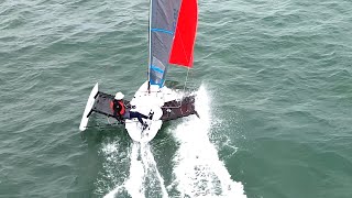 Weta Trimaran Slices The Water ⎪Cats in Pursuit of Finish Line ⎪SailingCatamaranWatersports [upl. by Ajak333]