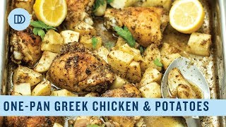 OnePan Lemony Chicken amp Potatoes Classic Greek Food [upl. by Yeloc82]