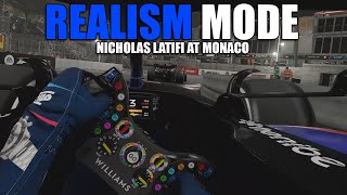 F1 22  Realism Mode  Monaco Grand Prix  Nicholas Latifi  100 Race [upl. by Kitrak182]