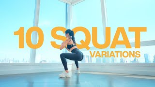 10 Min Squat Workout with 10 Variations  No Repeats No Talking [upl. by Analli550]