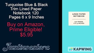 Turquoise Blue amp Black Trim Lined Paper Notebook 120 Pages 6 x 9 Inches Gifts for Student [upl. by Annawal344]