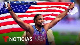 Noah Lyles se corona en la prueba de los 100 metros en París 2024  Noticias Telemundo [upl. by Rahal175]