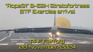 The delayed B52H Stratofortress Rope31 arriving at RAF Fairford 08November24 aviation [upl. by Oilicec]