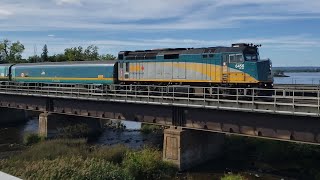 TRAINS Via Rail F40PH2 and Matching Renaissance Coaches Crossing Dorion Bridge [upl. by Ratep737]