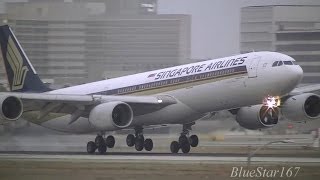 Singapore Airlines Airbus A340500 9VSGD landing at LAXKLAX Los Angeles RWY 24R [upl. by Rebhun456]