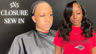 CLOSURE SEW IN  5x5 HD CLOSURE INSTALL BEGINNER FRIENDLY HAIR TUTORIAL ❤️ [upl. by Liarret]