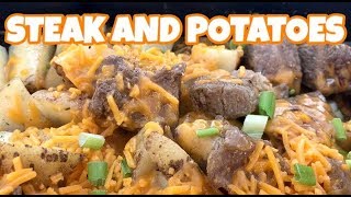 ♨️ How To Make Steak and Potatoes On The Blackstone Griddle  Bite Size Steak and Cheesy Potatoes [upl. by Lifton]