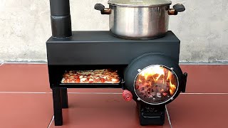 How to make a woodburning stove and grill from super beautiful and effective steel pipes [upl. by Darill]