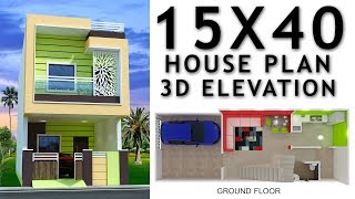 15X40 House plan with car parking and 3d elevation by nikshail [upl. by Langdon]