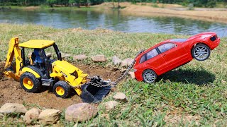 Jcb 3dx Machine Accident NH Road Pulling Out Tata Punch Car  Mercedes Car  HMT Tractor  CS Toy [upl. by Elleinwad]