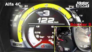 0200 kmh  Alfa Romeo 4C VS Porsche Boxster S Motorsport [upl. by Yerffeg912]