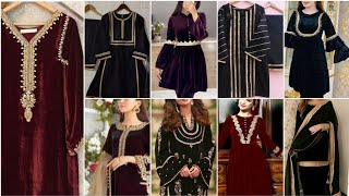 Plain Velvet Suit Designs 2024  Winter Dress Designs with Laces  Fashion Beauty [upl. by Ehcropal49]