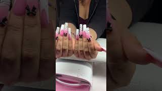 Zebra print pink and white French nails [upl. by Atila]