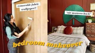 THE PERFECT GUEST BEDROOM MAKEOVER very moody  renterfriendly fabric wallpaper  IKEA hack DIY [upl. by Greenberg]