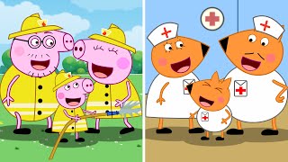 Family Fireman and Family Doctor  Peppa Pig Funny Animation [upl. by Hobbs]