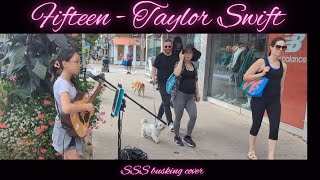 Young girl busking  live street performance of Fifteen  Taylor Swift cover by SSS Toronto Canada [upl. by Durtschi]