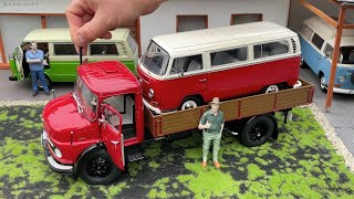 118 MercedesBenz L911 flatbed truck with canvas ruby red  Schuco Unboxing [upl. by Leakcim]