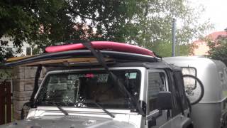 Easy modify Jeep Wrangler to hold SUP or Kayak with soft top or bikini on instead of roll bars [upl. by Nois]