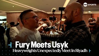 Tyson Fury MEETS Oleksandr Usyk 👀 Unexpected FACEOFF in Riyadh 😮‍💨 FuryUsyk [upl. by Orwin]