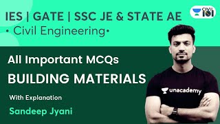 All Important MCQs of Building Materials  GATE  SSC JE  State AEJE  Sandeep Jyani [upl. by Asoramla]