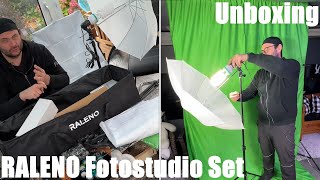 RALENO Fotostudio Set Beleuchtung und Black White amp Greenscreen Set Unboxing [upl. by Partan]