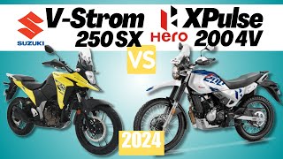 Suzuki V Strom 250 SX vs Hero X Pulse 200 4V  Side by Side Comparison  Specs amp Price  2024 [upl. by Wilden]