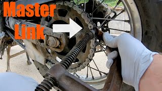 How to Install a Motorcycle Chain on KLR650  Simple Tools at Home DIY  Master Link Clip [upl. by Assital]