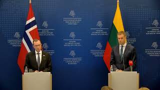 Press conference by FM Gabrielius Landsbergis and FM of Norway Espen Barth Eide [upl. by Caril]