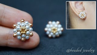 Easy to make elegant pearl beaded stud earrings for beginners [upl. by Marjie855]