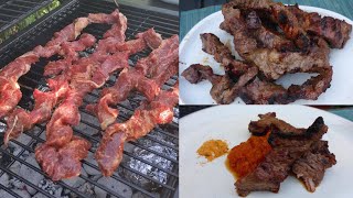 How to make Kapana  Namibian style grilled beef strips Namibische gegrillte Rindfleischstreifen [upl. by Weismann248]