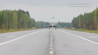 F35A fighter jets land on highway in a world first [upl. by Drofnelg36]