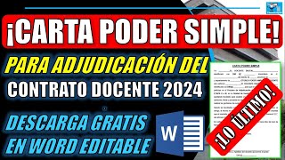 ¡LO ÚLTIMO CARTA PODER SIMPLE PARA CONTRATO DOCENTE 2024 EDITABLE EN WORD DESCARGA GRATUITA [upl. by Ilysa932]