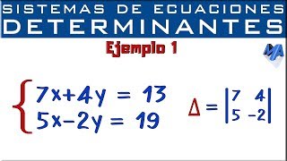 Sistemas de ecuaciones lineales 2x2  Determinantes  Método de Cramer  Ejemplo 1 [upl. by Let219]