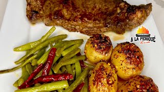 Rib eye papas al horno y ejotes salteados 😋  Cocinando A la Periqué [upl. by Aynwad]