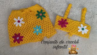 Conjuntinho para verão em crochê infantil de 4 a 5 anos Parte 1  SAIA [upl. by Ennyroc353]