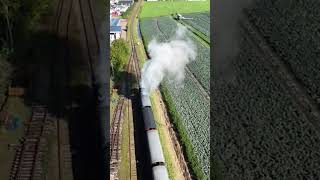 stoomtrein wognum nibbixwoud treinen hoorn medemblik drone treinstation stoomlocomotief [upl. by Ajnin]