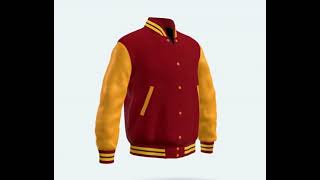 Letterman Jacket Red Wool Body Gold Leather Sleeves Varsity Jacket [upl. by Plante731]