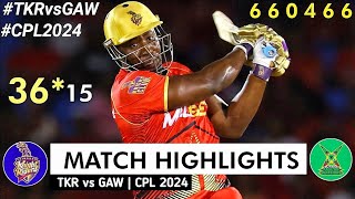 TKR vs GAW 19th Match CPL 2024 Highlights  CPL Highlights 2024  TKR vs GAW Highlights 2024 [upl. by Enninaej]