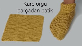 En kolay patik  kare örgü parçadan harika bot şeklinde patik  örgü modelleri  Figen Ararat [upl. by Kissie]