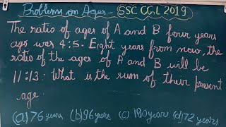 Problems on ages  age question reasoning  The ratio of the ages of A and B four years ago  ssc [upl. by Elisabet]