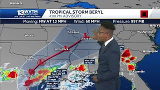 Tropical Storm Beryl approaches the Texas coast before adding lots of rain to Alabamas forecast [upl. by Cutlip]