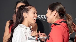 OH S SENIESA ESTRADA PUSHES MARLEN ESPARZA DURING FACE TO FACE AT GRAND ARRIVALS [upl. by Atnoid]