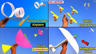 4 best No motor flying planes  how to make easy flying Drone  Rubberband propeller flying toy [upl. by Wyly]