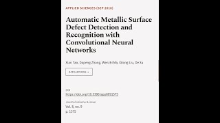 Automatic Metallic Surface Defect Detection and Recognition with Convolutional Neural  RTCLTV [upl. by Frangos]