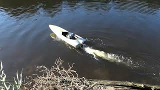 RC fast boat with brand new GX35cc 4stroke first water test [upl. by Ketchan682]