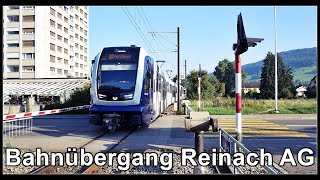 Narrow Gauge Railway Crossing Switzerland  Bahnübergang bei Reinach AG Aargau Schweiz [upl. by Zerdna]