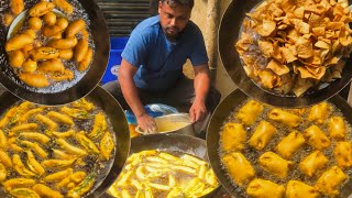 Amazing street food IN india  MIRCHI BAJJI  ALOO BONDA  Bread pakodaINDIAN FOOD Hyderabad food [upl. by Corny]