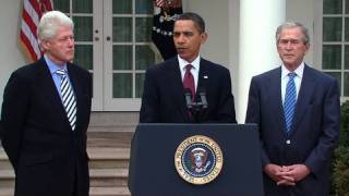 Presidents Obama Bush amp Clinton Help for Haiti [upl. by Nawram]