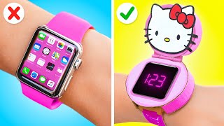 MY MOM MADE ME DIY HELLO KITTY GADGETS💖 Cardboard Crafts and Easy Parenting Hacks by 123 GO [upl. by Eedyaj]