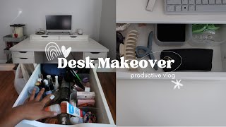 Desk Makeover  organization amp declutter  simple setup white amp grey [upl. by Jeffers]